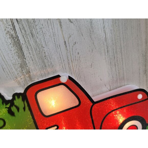 Light up red pickup trucks tree Xmas hanging wall sign decor vintage style - Picture 5 of 10